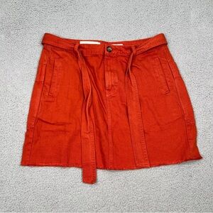 Anthropologie Pilcro & The Letterpress 16 Belted Raw Hem Rust Orange Mini Skirt